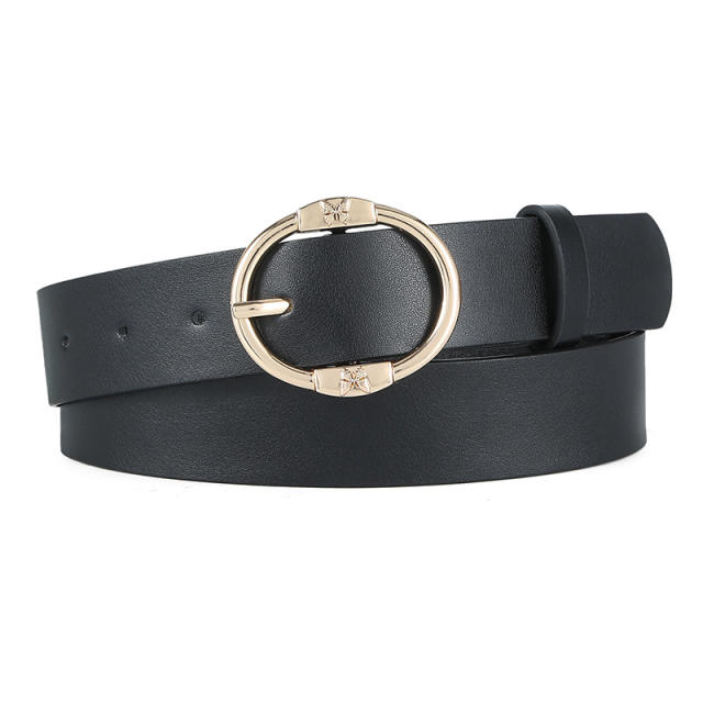 Oval shape PU leather women buckle belt