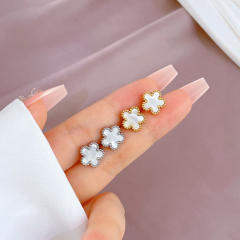 Concise five petal flower stainless steel studs earrings