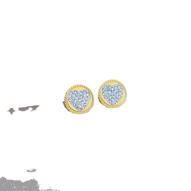 Chic diamond heart round piece stainless steel studs earrings