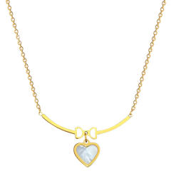 Delicate mother shell heart cute bow dainty stainless steel necklace