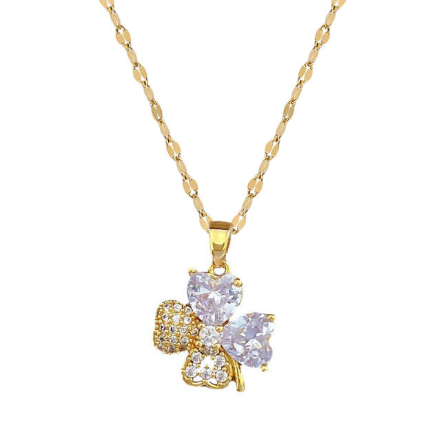 Dainty diamond clover stainless steel chain necklace set