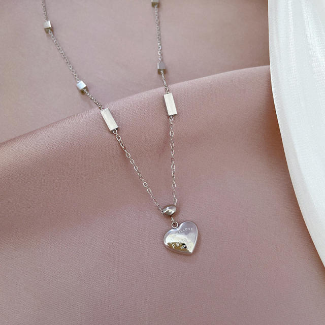 Chic engrave letter heart stainless steel necklace