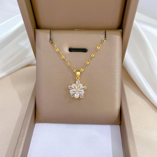 Delicate diamond two layer clover stainless steel chain necklace set