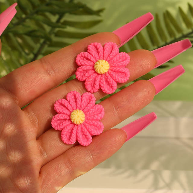 Spring summer colorful resin flower cute studs earrings