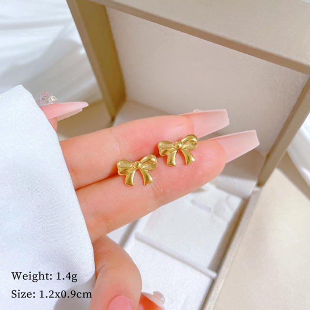 Cute tiny bow stainless steel studs earrings