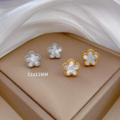 Concise five petal flower stainless steel studs earrings