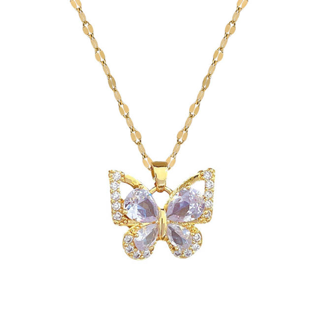 Dainty diamond butterfly stainless steel chain necklace set