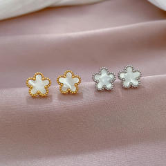 Concise five petal flower stainless steel studs earrings