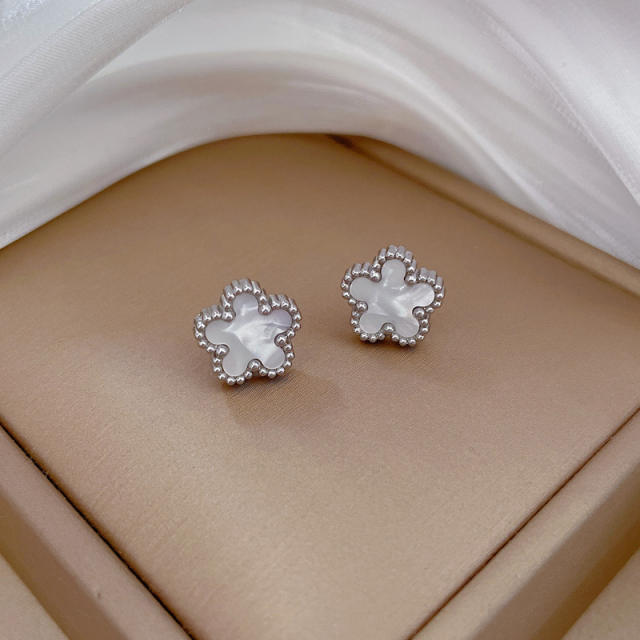 Concise five petal flower stainless steel studs earrings