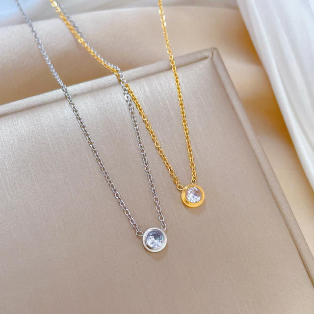 Chic round cubic zircon dainty stainless steel necklace