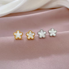 Concise five petal flower stainless steel studs earrings