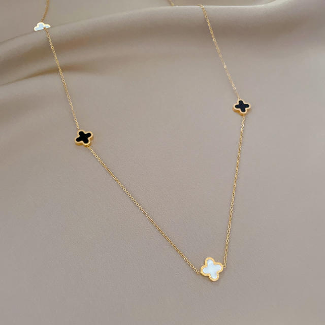 Classic dainty double side clover stainless steel necklace