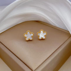 Concise five petal flower stainless steel studs earrings