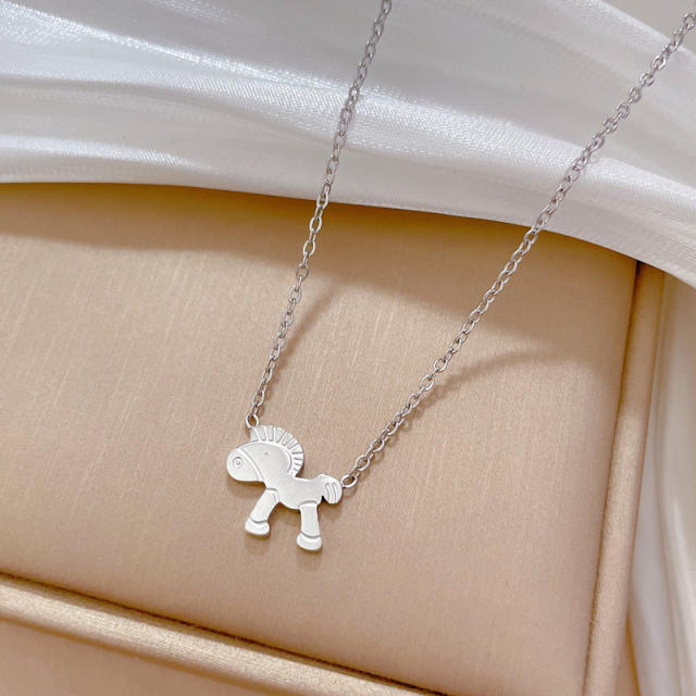 Cartoon funny horse stainless steel dainty necklace