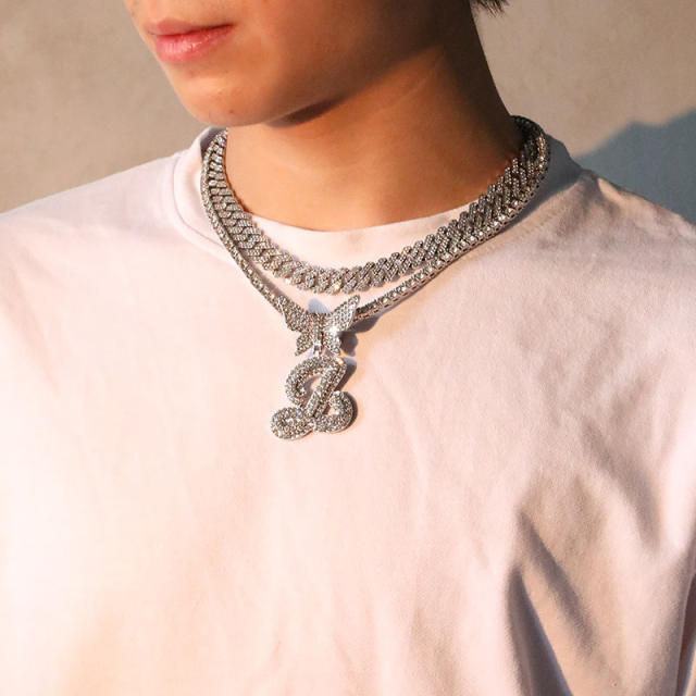 Hiphop iceout initial letter charm tennis necklace chain for men women
