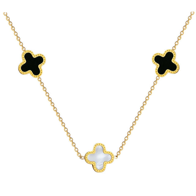 Classic dainty double side clover stainless steel necklace