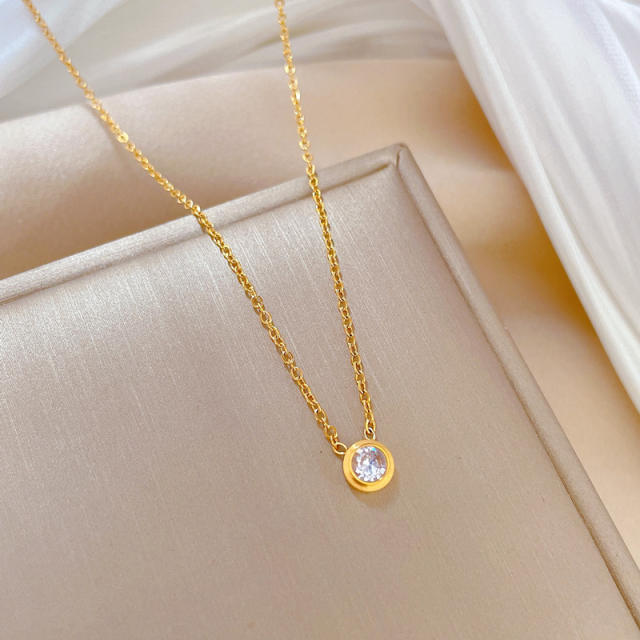 Chic round cubic zircon dainty stainless steel necklace