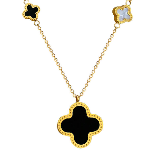 Chic double side clover stainless steel long necklace