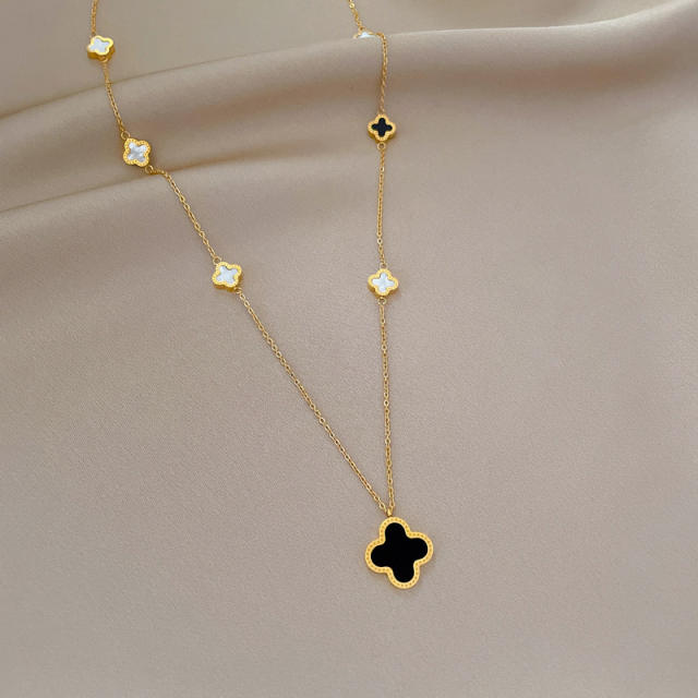 Chic double side clover stainless steel long necklace