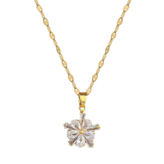 Delicate diamond two layer clover stainless steel chain necklace set