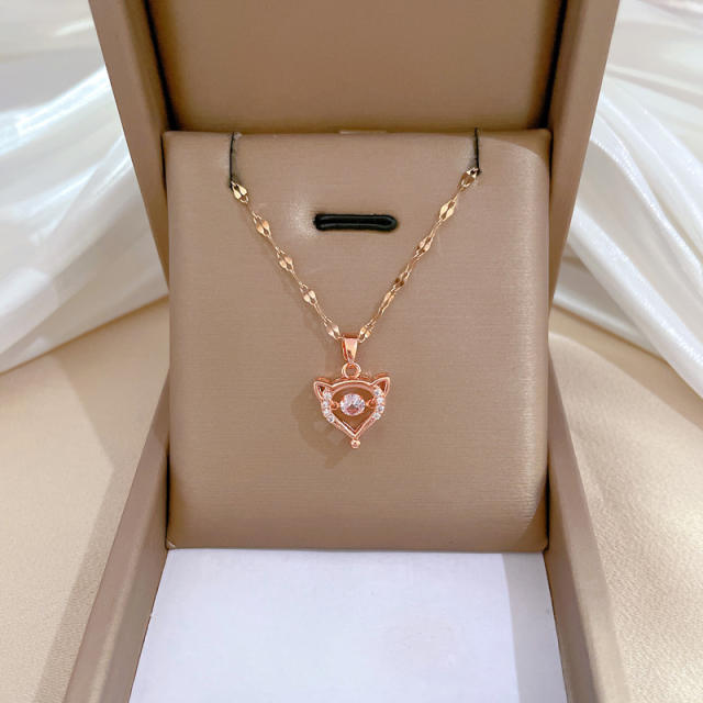 Dainty diamond fox pendant stainless steel chain necklace