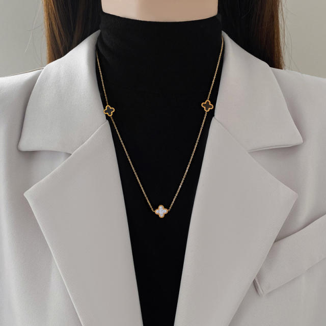 Classic dainty double side clover stainless steel necklace