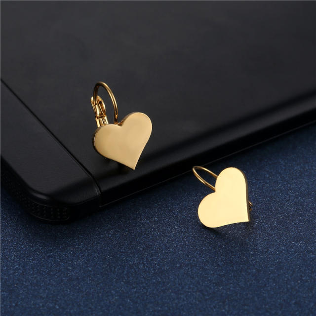 Concise heart stainless steel huggie earrings