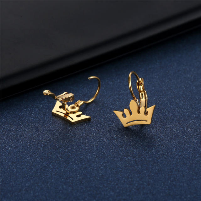 Cute crown stainless steel huggie earrings