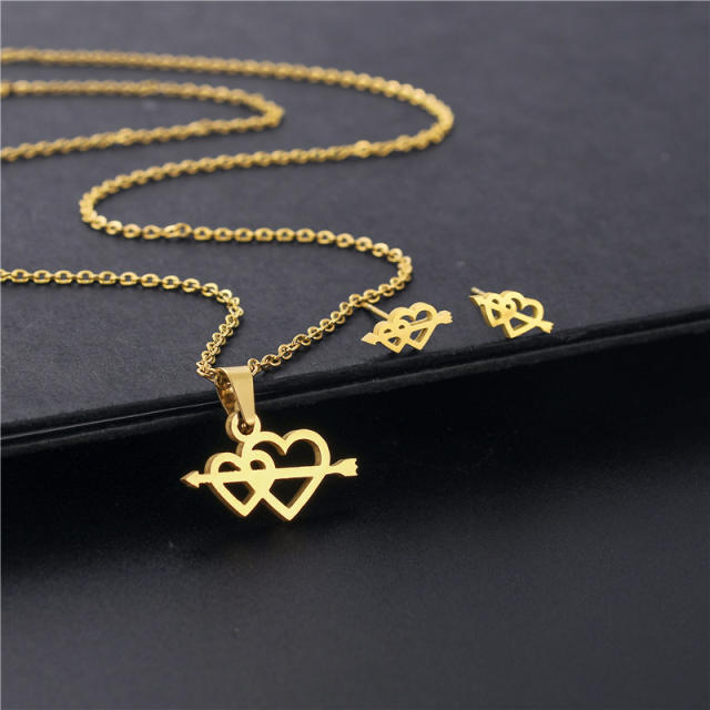 Dainty heart arrow stainless steel necklace set