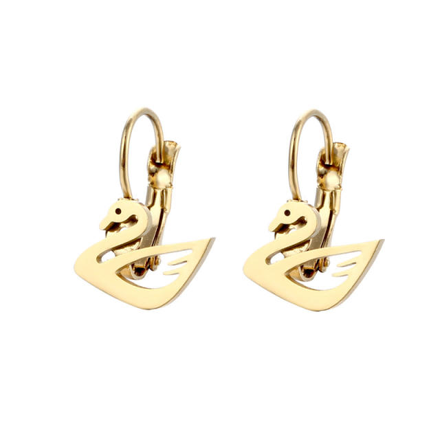 Cute hollow out swan stainless steel huggie earrings