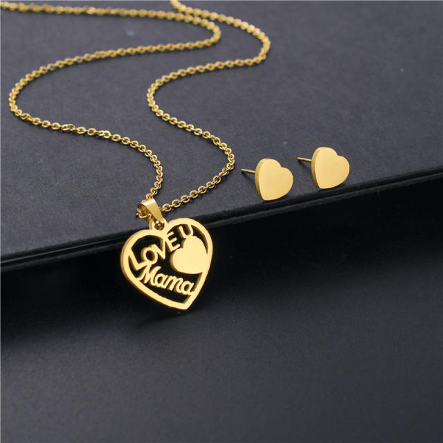 Love mama heart pendant stainless steel necklace set