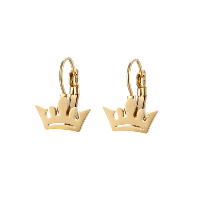 Cute crown stainless steel huggie earrings