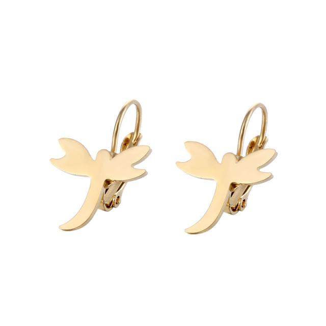 Personality dragonfly stainless steel huggie earrings