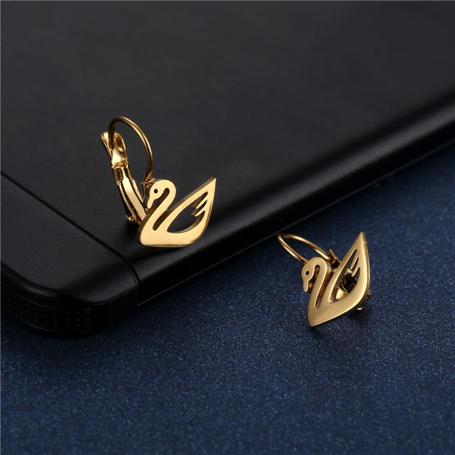 Cute hollow out swan stainless steel huggie earrings