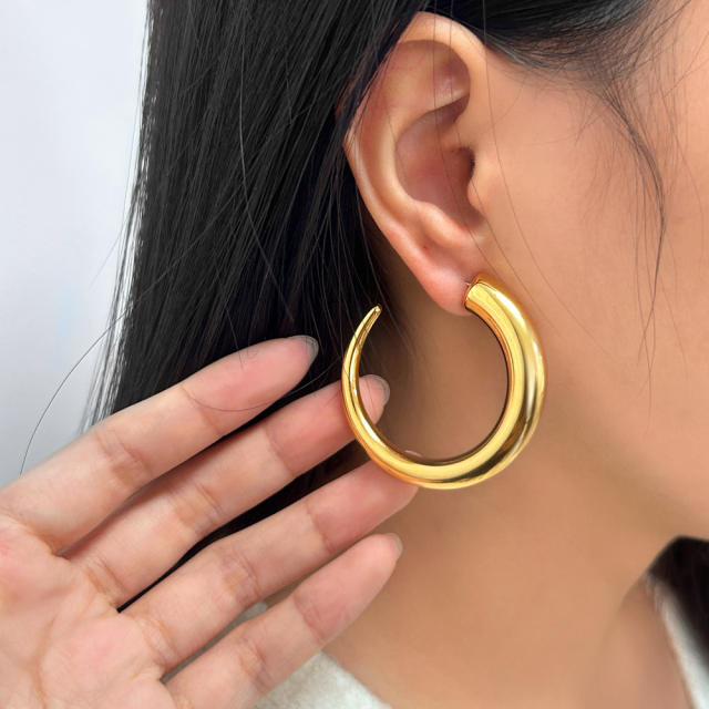 Concise chunky hoop stainless steel earrings