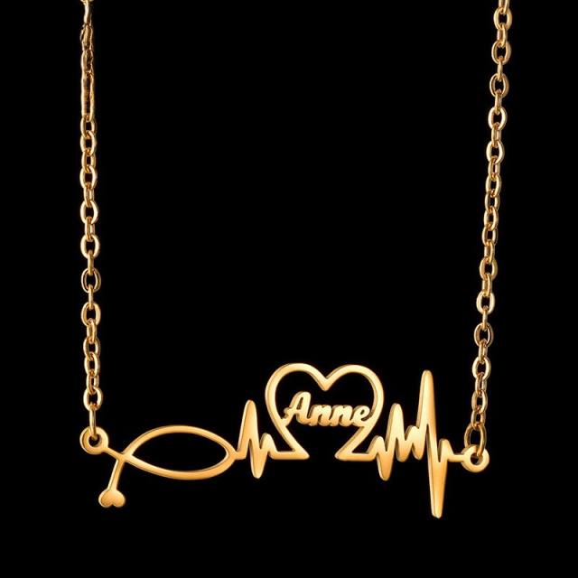 Diy personality heartbeat custom name stainless steel necklace