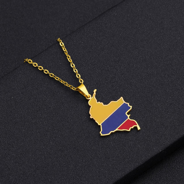 Color enamel colombia flag pendant stainless steel necklace