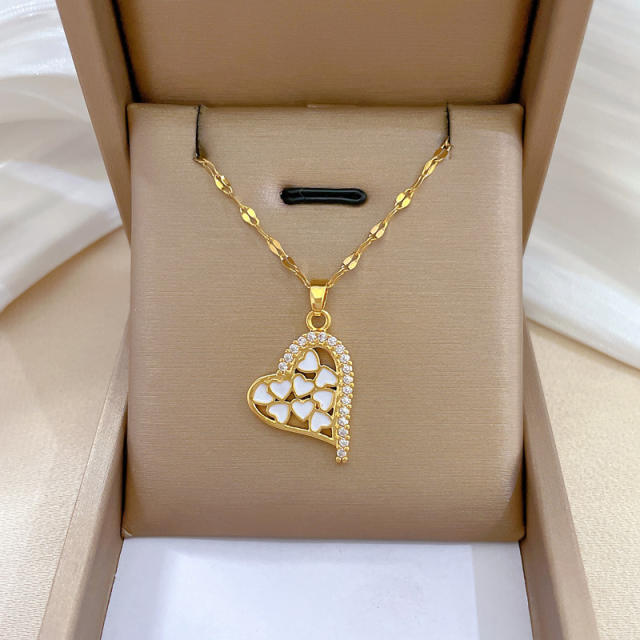 Dainty heart pendant stainless steel chain necklace