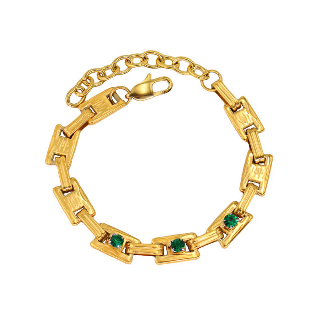 Vintage 18KG chunky chain rhinestone stainless steel necklace bracelet set