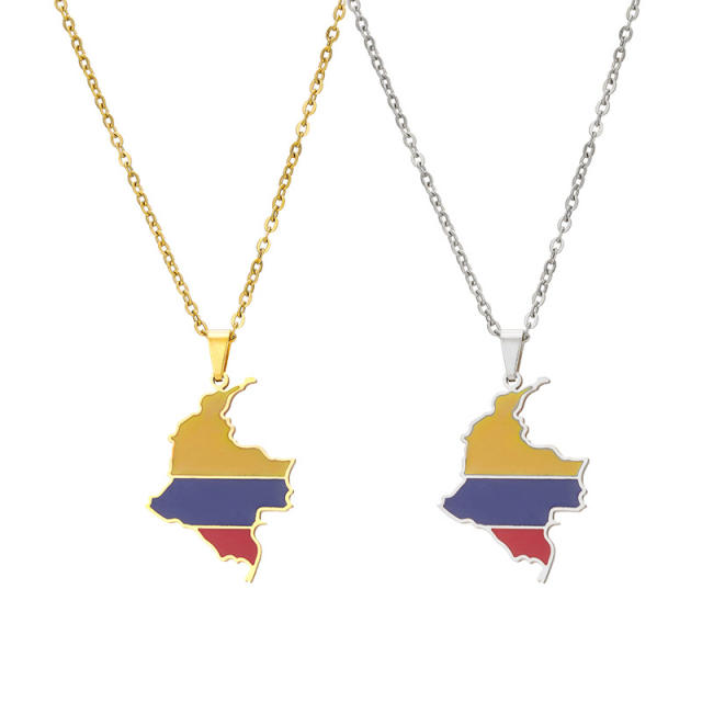 Color enamel colombia flag pendant stainless steel necklace