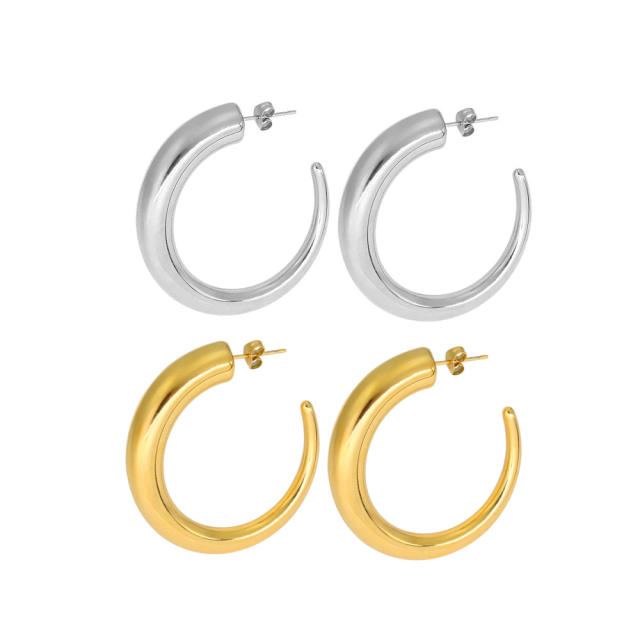 Concise chunky hoop stainless steel earrings