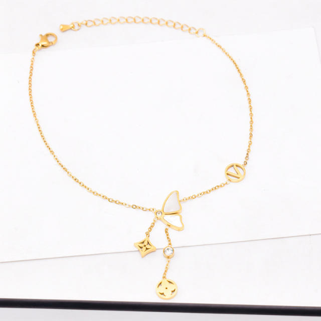 Korean fashion white butterfly stainless steel anklet