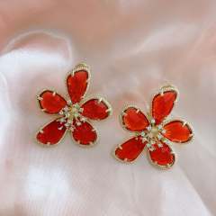 925 needle colorful petal flower chunky earrings for spring