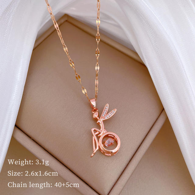 Dainty elfin pendant rotatable diamond stainless steel chain necklace