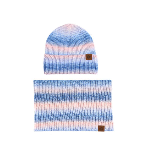 Occident fashion gradient color knitted beanie cap scarf set