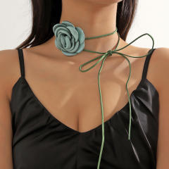 Summer fabric rose flower black choker necklace waist chain