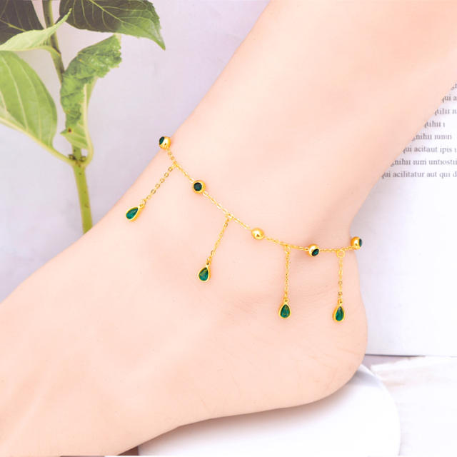 Boho turquoise bead butterfly life tree stainless steel anklet