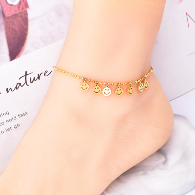 Funny smile face stainless steel anklet