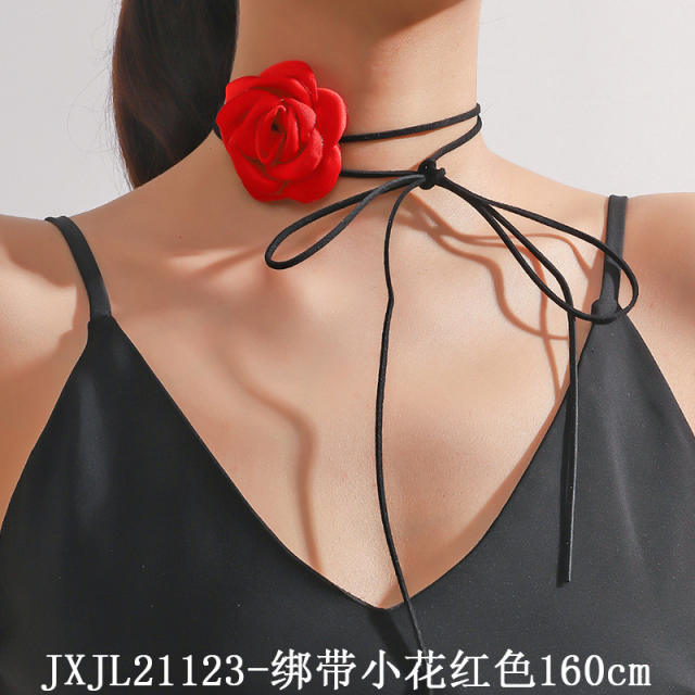 Summer fabric rose flower black choker necklace waist chain