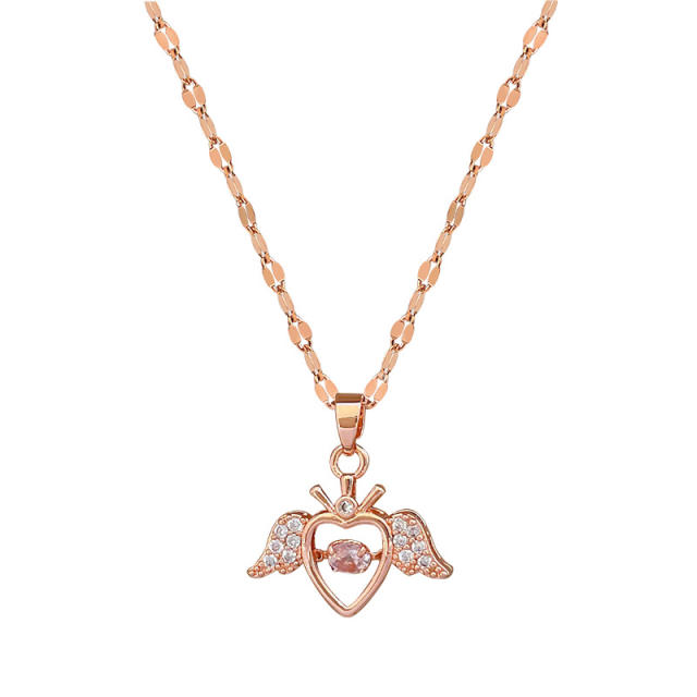 Dainty diamond angle wing stainless steel chain necklace
